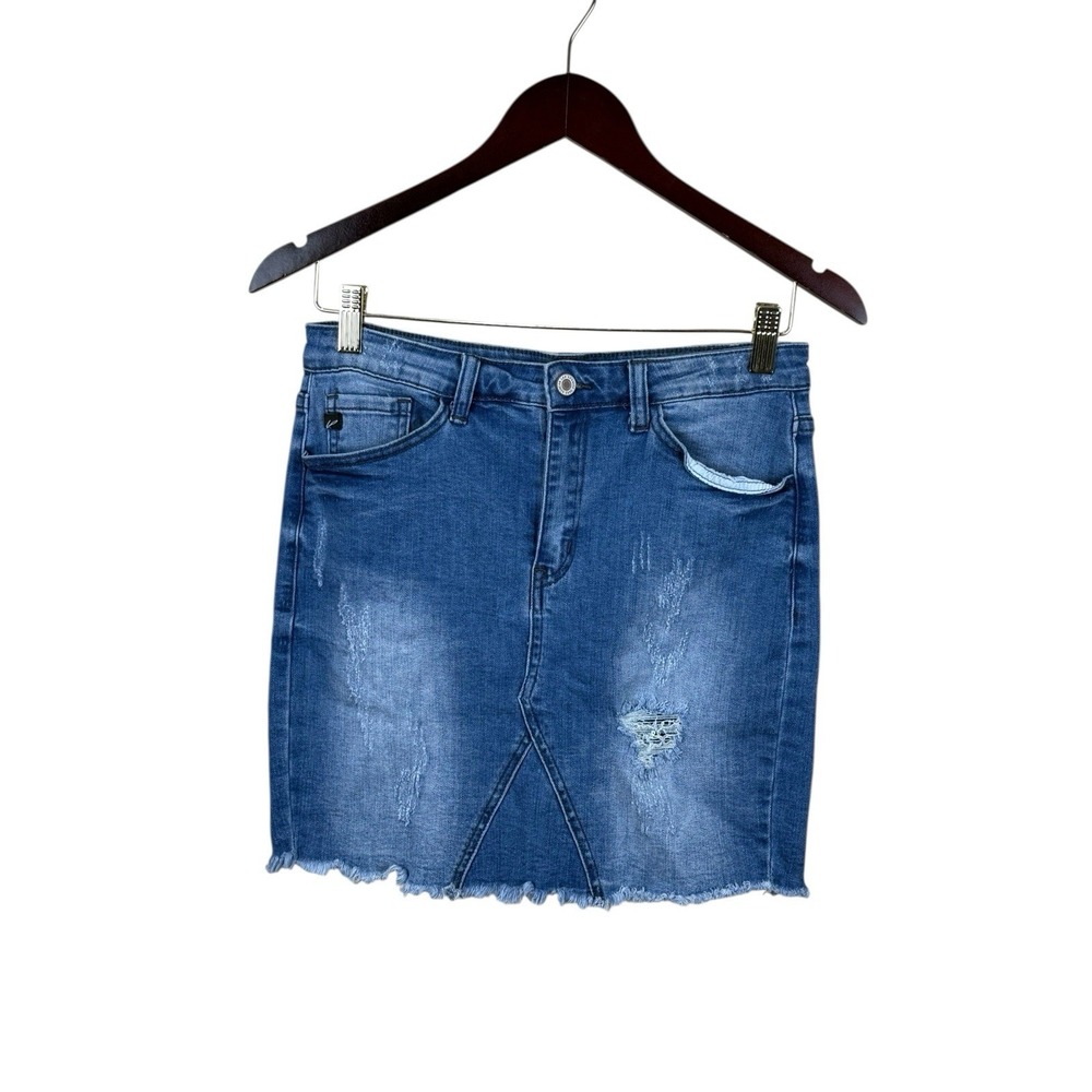 KanCan Womens‎ High Rise Denim Stretch Skirt Size 26 Raw Hem